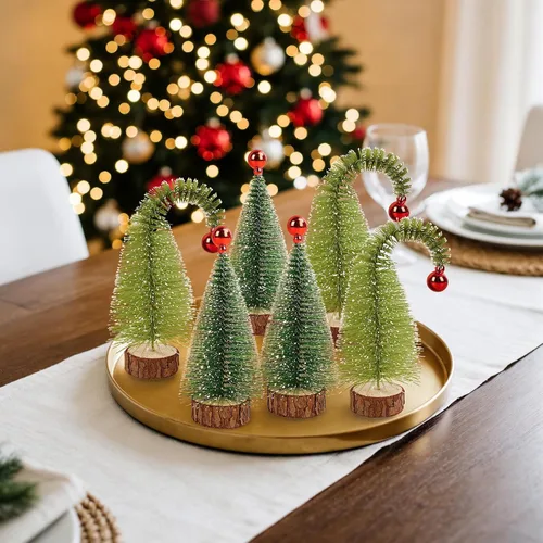 Vista 2 de Paquete de 6 mini árboles de Navidad de 7 pulgadas con cepillo
