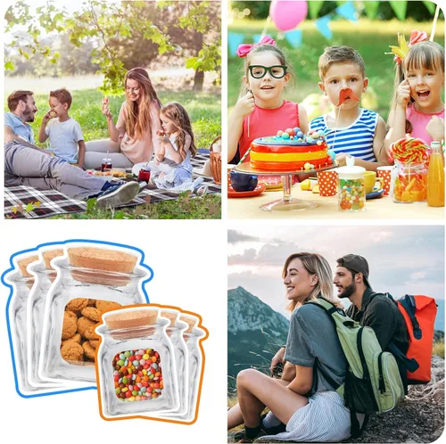 Vista 6 de 100 piezas de bolsas para botellas de tarro de albañil, 2 tamaños de bolsas reutilizables decorativas para aperitivos, bolsas de almacenamiento