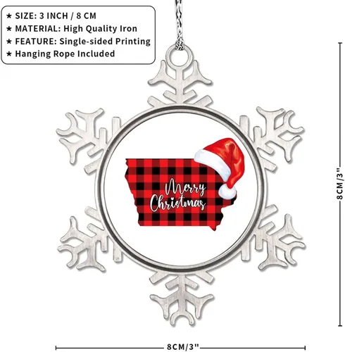 Vista 7 de Iowa - Adornos de copo de nieve de búfalo a cuadros, sombrero de Navidad, adornos de Navidad personalizados 2022, adornos de estado del hogar