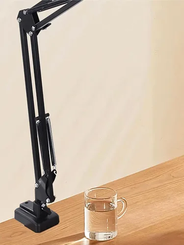 Vista 6 de Soporte de abrazadera de escritorio para suspensión de micrófono con brazo de tijera extensible y soporte, 5 orificios de inserción del brazo