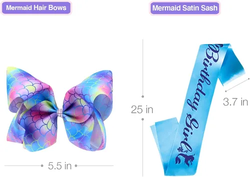 Vista 4 de Mermaid Outfit Set Shirt, Rainbow Tutu Dress, Satin Sash, Headband Birthday Gifts for Girls Costume