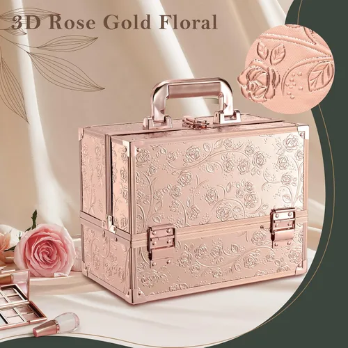 Vista 9 de FRENESSA Estuche de Maquillaje de 11.8 Pulgadas Estuche Organizador de Maquillaje Caja Grande de Cosméticos con Espejo Portátil 3 Bandejas Caja