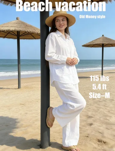 Vista 4 de HOTOUCH Camisas de manga larga con botones para mujer, blusas de lino y algodón, casuales, con cuello holgado, de gasa con bolsillo