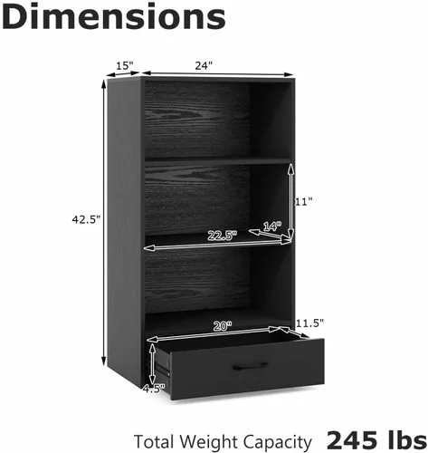 Vista 3 de Giantex Estantería de 4 niveles con cajón, organizador de pie de 42.5 pulgadas de alto, estantes de almacenamiento con dispositivo anti-caída