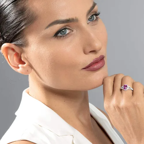 Vista 2 de PEORA Anillo de recuerdo de plata de ley 925 para mujer, forma ovalada, varias piedras preciosas, tamaños 5 a 9