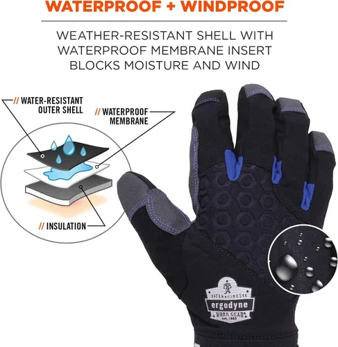 Vista 2 de Ergodyne Proflex 817 WP guante térmico aislante de utilidad, impermeable, color negro