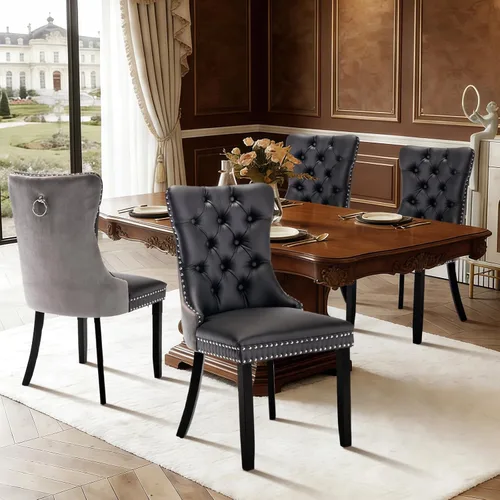 Vista 102 de Juego de 2 sillas de comedor de terciopelo con patas de madera, color beige Mid Century Modern Dining Chairs,Upholstered Chairs with Nailhead