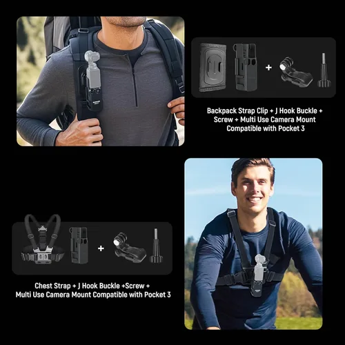Vista 5 de NEEWER Basics Kit de Accesorios 16 en 1 Compatible con DJI OSMO Pocket 3, Mini Trípode, Varilla Selfie, Correa de Pecho, Montura Magnética