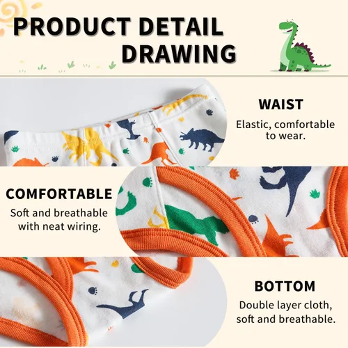 Vista 3 de Finihen Ropa interior de algodón suave para niños pequeños, camión, dinosaurio, multipacks de calzoncillos para niños