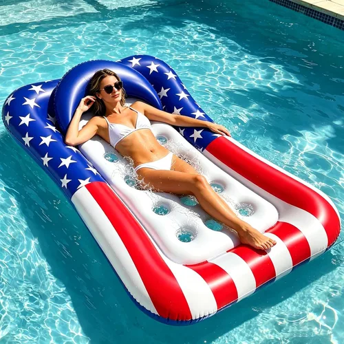 Vista 11 de Flotador inflable de 78 x 50 pulgadas para piscina con aspersor, flotadores de piscina extra grandes para adultos con almohada 6 en 1, flotador