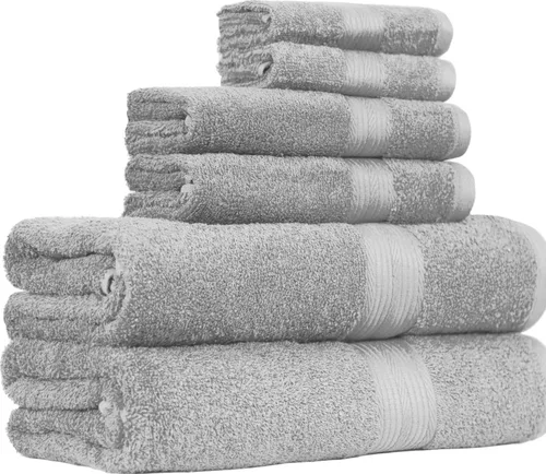 Vista 23 de Amazon Basics Juego de 6 toallas de gran tamaño resistentes a la decoloración, 100% algodón, altamente absorbentes, suaves, color verde azulado, 2