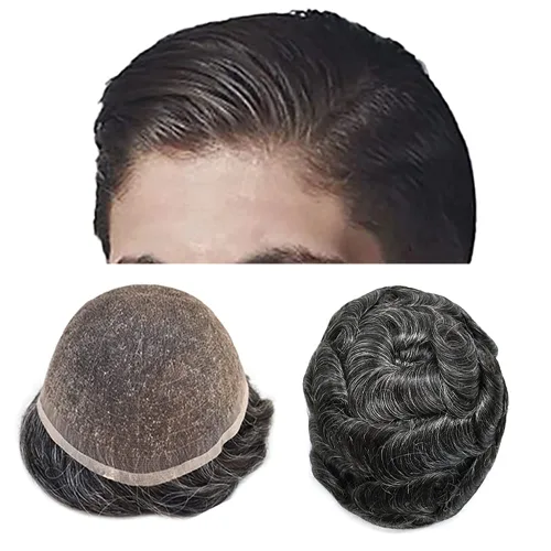 Vista 43 de Completo suizo encaje tupé para hombres pieza de pelo real sistema de reemplazo de cabello humano para hombres Toupee Hairpieces para hombres 7x9