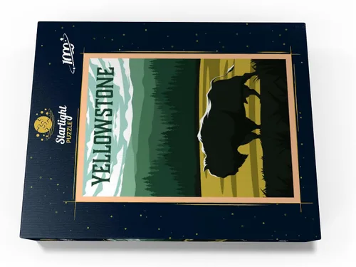 Vista 4 de MyPuzzle Bisons in Yellowstone Parque Nacional Art Deco Estilo Vintage Poster Ilustración - Rompecabezas premium de 1000 piezas para adultos