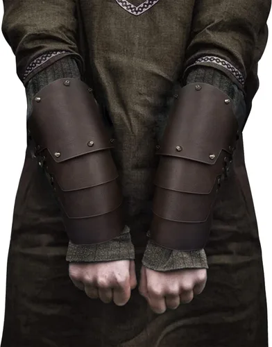 Vista 4 de HiiFeuer Brazo medieval de piel sintética de 4 capas, armadura de brazo, guanteletes mercenarios de la Edad Media, Guardias de brazo de arquero