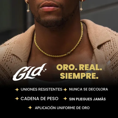 Vista 2 de Cadena GLD de cuerda - Cadena de cuerda chapada en oro con bolsa de viaje de almacenamiento exclusiva - Cierre a prueba de arrebato, resistente al