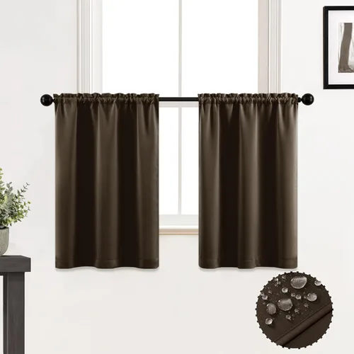 Vista 14 de XTMYI Cortinas pequeñas para ventana de sótano, cenefas opacas para oscurecer la habitación para sala de estar, juego de 2 unidades, beige natural