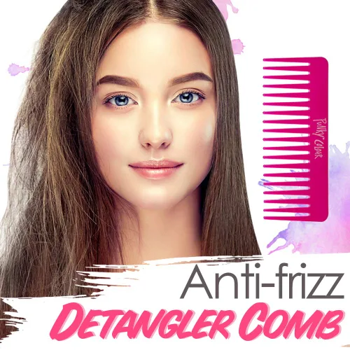 Vista 2 de Punky Peine de dientes anchos para mujer, color rosa, peine desenredante, sin mango, para cabello húmedo, seco y rizado