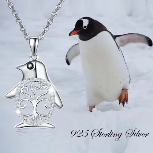 Vista 6 de TANGPOET Penguin Necklace 925 Sterling Silver Penguin Pendant Jewelry Gifts for Women Girls with 18"+2" Cable Chain