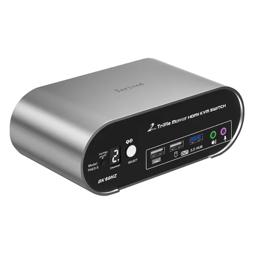 Vista 15 de interruptor KVM automático de 2 puertos DP USB 3.0 para dos computadoras y 1 monitor DisplayPort, 8K@30Hz 4K@144Hz, interruptor con tecla de acceso