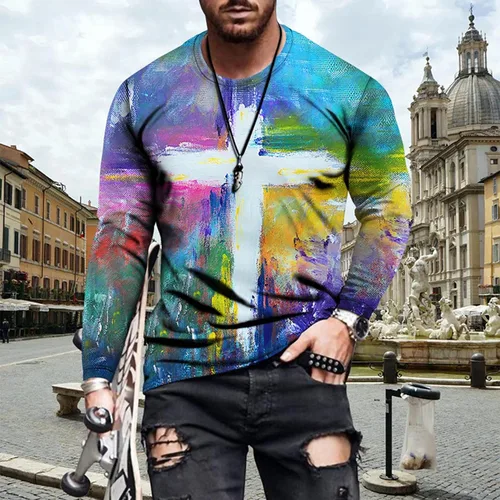 Vista 2 de Camisetas de manga larga para hombre camisetas gráficas para hombre estilo vintage ajustadas informales deportivas para entrenamiento atléticas