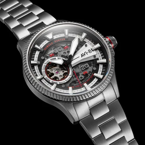 Vista 5 de AVI-8 Hawker Hunter Avon Automático Diablos Rojos Con Reloj De Pulsera De Acero Inoxidable Sólido Tono Plateado 1.732in - AV-4078-22