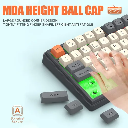 Vista 8 de 75 % Combo de Teclado y Mouse para Juegos Inalámbrico, Modo Tri BT5.0/2.4GHz/USB-C, Teclado Retroiluminado RGB + Ratón 3D 1600DPI, Batería 2000mAh