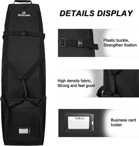 Vista 7 de Goloni Bolsa de viaje de golf con ruedas para aerolíneas, funda de viaje resistente al agua para viajes aéreos, equipaje de golf plegable portátil