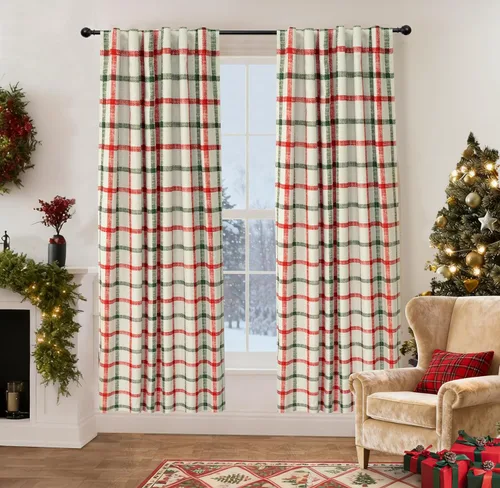 Vista 17 de DriftAway 2 paneles cortinas de lino a cuadros 100% opacas de doble capa cortinas para dormitorio de 96 pulgadas de largo estilo granja con Gris