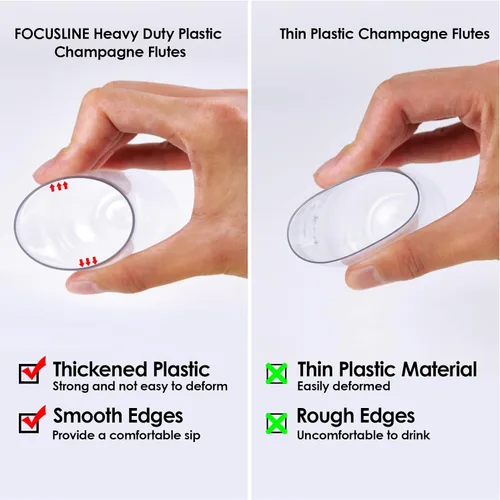 Vista 3 de FOCUSLINE Paquete de 24 Copas de Champán de Plástico Transparente de 9 Oz, Copas de Champán de Plástico Sin Tallo Transparentes, Vasos para Brindis
