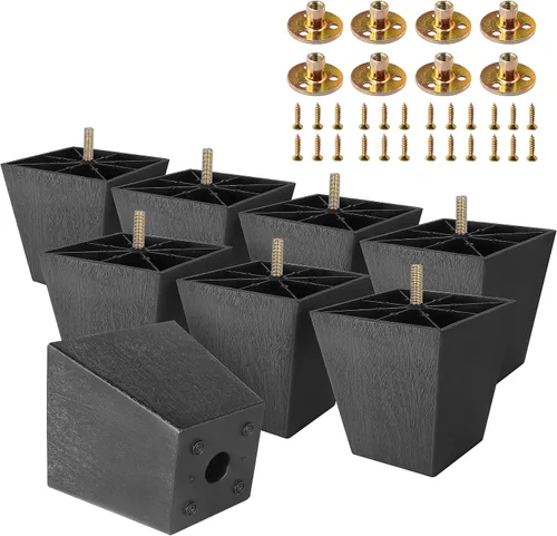 Vista 11 de Pernos de rosca métrica M8-1.25, patas de plástico para muebles, patas de sofá cuadradas negras de 2 pulgadas con tuercas de placa, repuesto