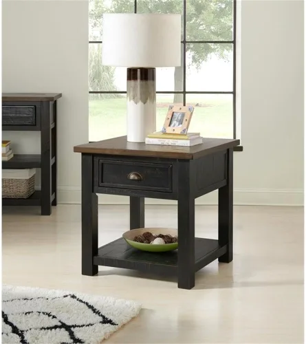 Vista 6 de Martin Svensson Home Mesa auxiliar de madera maciza, color negro con tapa marrón
