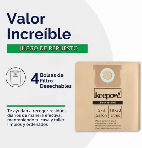Vista 3 de 19-3100 Shop Vac Bags compatibles con aspiradora Stanley de 5-8 galones