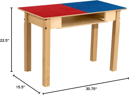 Vista 23 de Contender Time-2-Play - Mesa de madera contrachapada de abedul para niños, color azul y verde, compatible con Lego Montessori con estante para sala