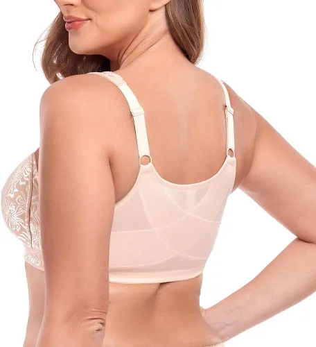 Vista 5 de TELIMUSSTO Sujetador de cierre frontal para mujer, cobertura completa, soporte de espalda, brasier de postura sin varillas, espalda cruzada