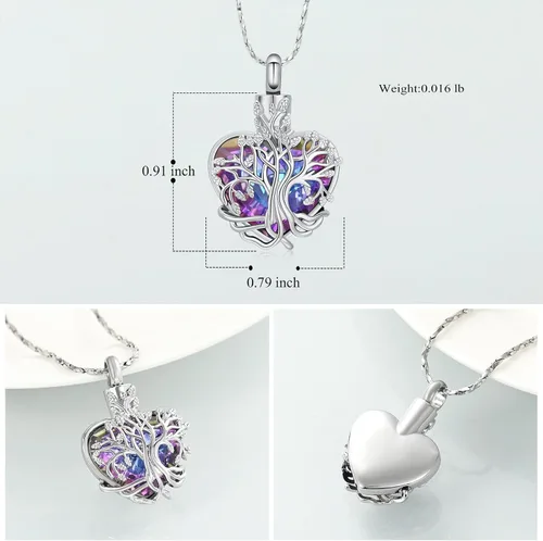 Vista 72 de Imrsanl Collar de urna de árbol de la vida con forma de corazón, joyería de cremación para hombres y mujeres, recuerdo, joyería conmemorativa