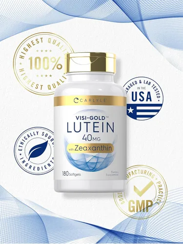 Vista 6 de Suplemento de luteína y zeaxantina Carlyle 40mg 180 cápsulas blandas Píldoras para los ojos Vitaminas para la salud ocular Visi-Gold Sin