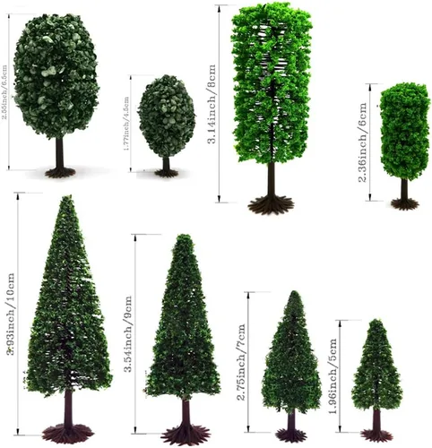 Vista 3 de Baryuefull - Árboles en miniatura y modelos con arbustos de base, árboles de diorama, modelo de bosque, tren, paisaje, árboles falsos para paisaje
