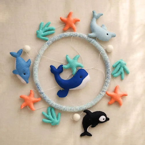 Vista 3 de Ocean Baby Mobile para cuna, cuna móvil con música, criaturas marinas