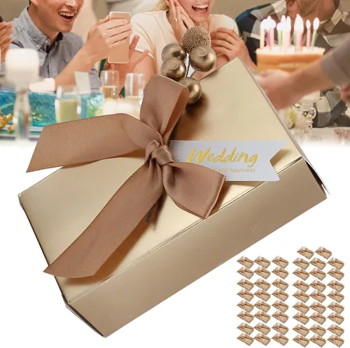 Vista 6 de Cajas de recuerdos de fiesta con lazo, 50 unidades, cinta de champán, caja de regalo de papel de caramelo, bolsas rectangulares con purpurina