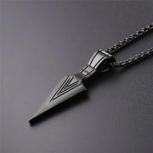 Vista 3 de U7 - Collar con colgante de acero inoxidable para hombre, diseño de punta de lanza, punta de flecha, dientes de lobo, con servicio de grabado