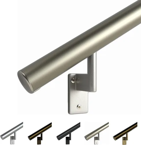Vista 12 de 5 pies Pasamanos - Kit completo. Aluminio anodizado de bronce arquitectónico con 3 soportes de pared de latón antiguo y tapas de extremo, redondo