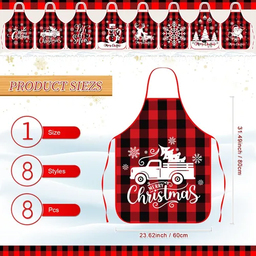 Vista 6 de 8 delantales de cocina de Navidad, delantales de cocina navideños, Papá Noel, alce, elfo, muñeco de nieve, para mujeres y adultos, decoración