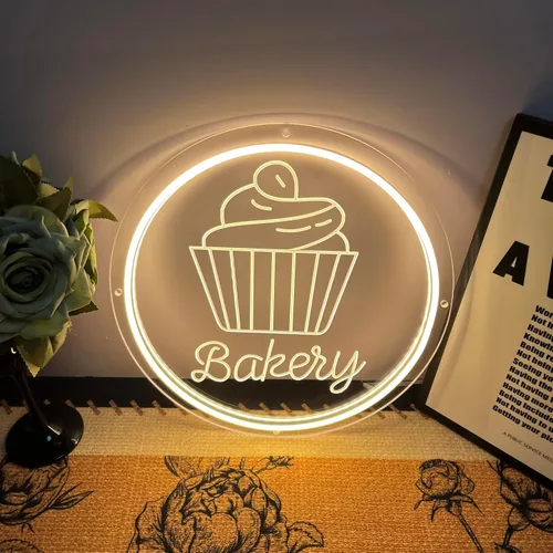 Vista 6 de Letrero de neón de panadería para decoración de pared, luz LED regulable, luz de neón, pasteles, pan, letreros para negocios, postres, alimentos