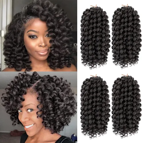 Vista 9 de Cabello Jamaicano de ganchillo para mujeres negras, 4 paquetes de 72 raíces, color negro natural, rizos de ganchillo corto preanudado