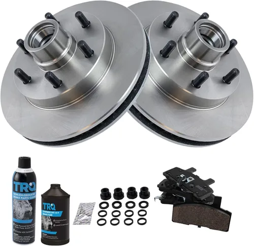 Vista 2 de TRQ Kit de pastillas de freno delantero y rotor, kit químico de freno, pastillas de freno de cerámica compatible con Chevrolet C2500 1996-2002