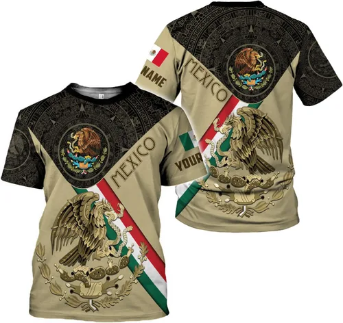 Vista 2 de Camisas mexicanas con nombre personalizado para hombres 3D, camisas de México personalizadas para hombres, camisas de México para mujeres, camisa