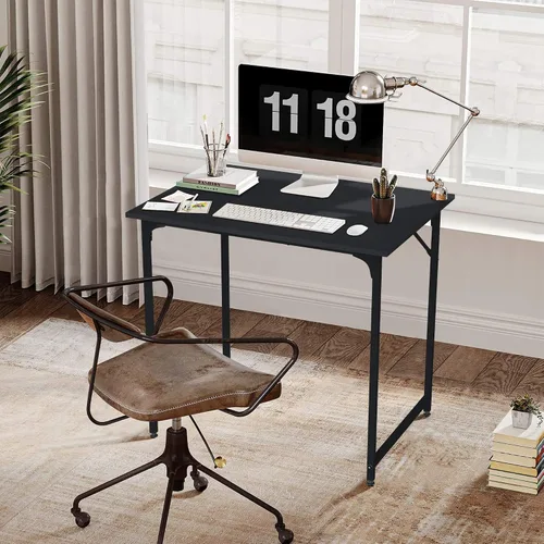 Vista 2 de Escritorio de computadora de 32 pulgadas para espacios pequeños, escritorio de oficina en casa, estilo moderno y simple, escritorio de trabajo Negro