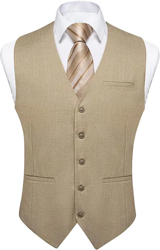Vista 4 de DiBanGu Chaleco de traje para hombre Vestido formal de negocios Khaki
