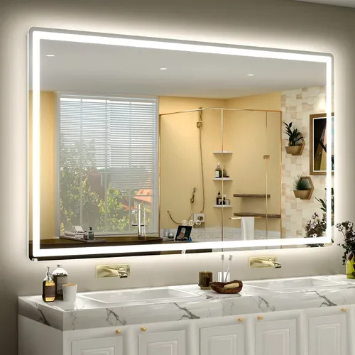Vista 13 de SMIROR Espejo de baño LED con luces de 22" x 30", espejo de tocador rectangular redondeado iluminado para pared, iluminado frontal y retroiluminado