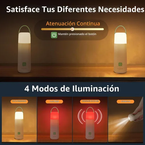 Vista 5 de Dawnrise Linterna LED recargable para acampar con 4 modos, hasta 350 horas